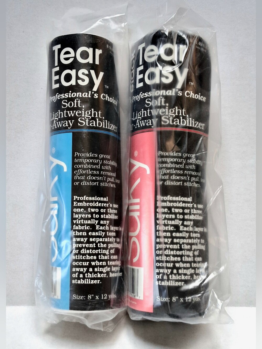 NEW LOT OF 2 Sulky Tear Easy Embroidery Stabilizer 8" X 12 yards Black & White